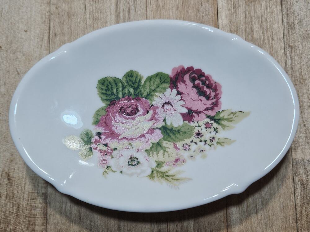 Waverly Vintage Rose 6" Soap Dish Porcelain Floral Spring Romance Transferware